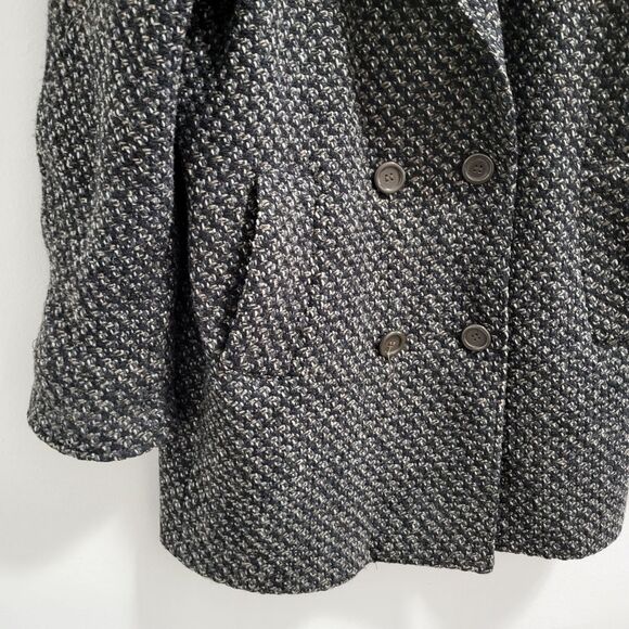 David Benjamin Vintage 80s Wool and Leather Double Breasted Tweed Coat Size 14 - Picture 4 of 10